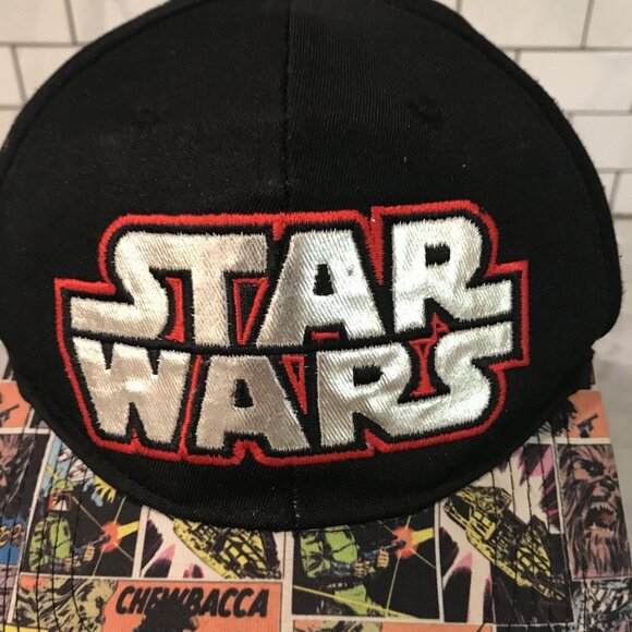 Star Wars Hat Cap Snap Back Black Comic Brim Chewbacca Han Solo Mens Embroidered - Picture 4 of 6